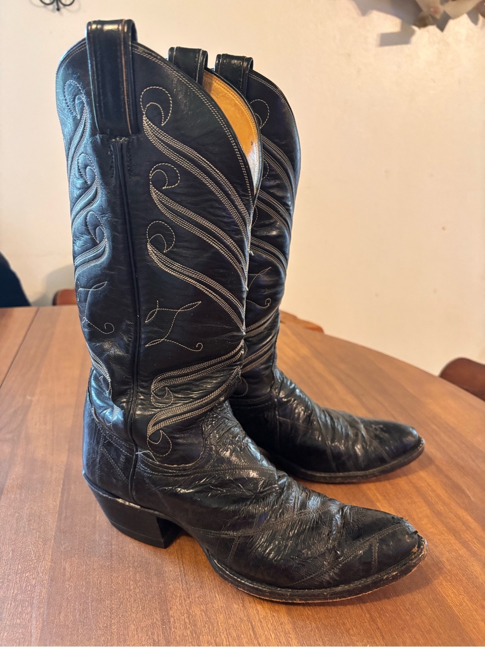 Tony Lama Womens Black Leather Cowboy Boots